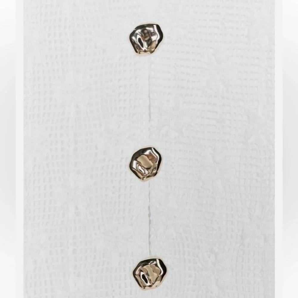 Zara NWT white crochet lace midi dress V neck long sleeve lined size Large - Picture 13 of 13